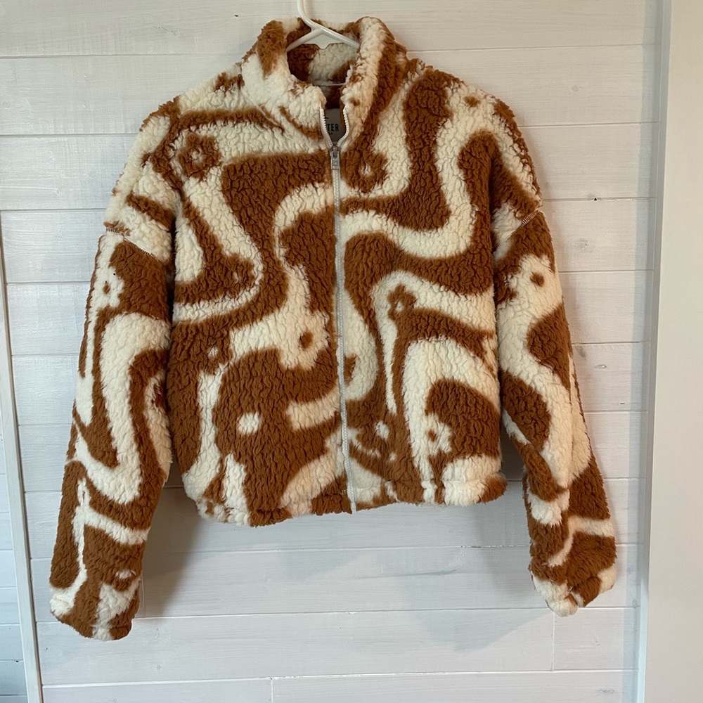 Hollister Tan and White Sherpa Jacket